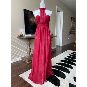 Sheer Halter Bodysuit Gown in Wine